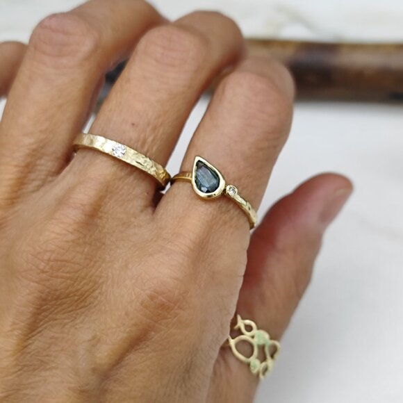 Gold ring. 14 Karat yellow gold with a Green Tourmaline and small Diamond. - Picture 12 of 14